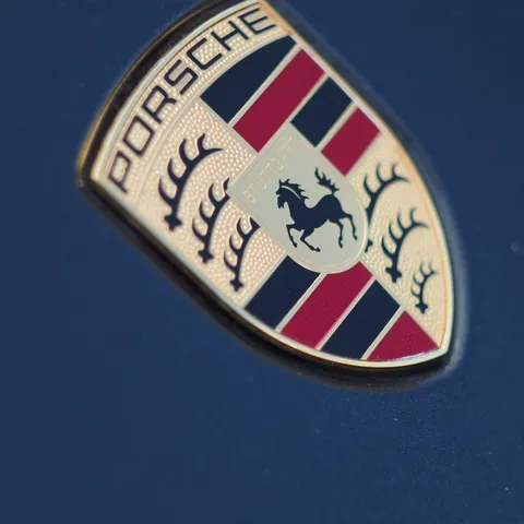 Hood crest against reflected sky